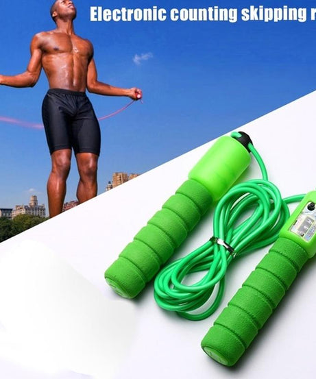 Electronic counting rope for fitness training.