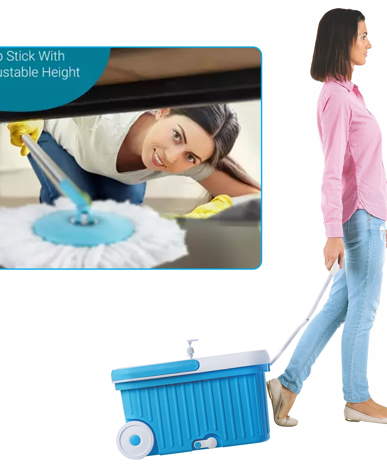 Plastic spin mop with convenient folding handle
