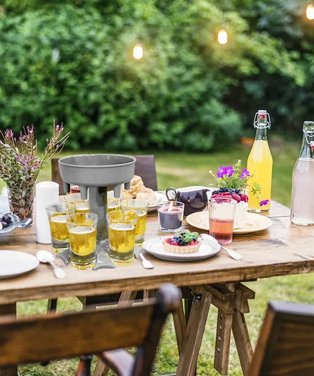 Drinking game set with 6 shot glasses and dispenser tray.