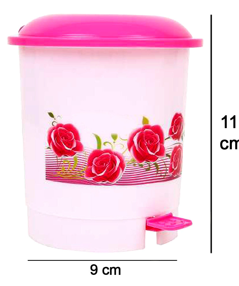 Compact plastic pedal dustbin for home office or desk use.