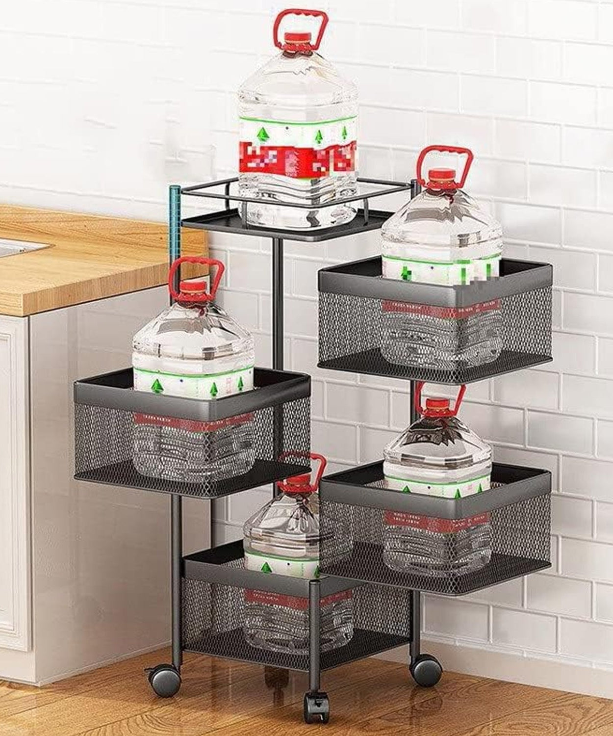 Metal High Quality Kitchen Trolley Kitchen Organizer Items and Kitchen Accessories Items for Kitchen Rack Square Design for Fruits & Vegetable Onion Storage Kitchen Trolley with Wheels (4 Layer)