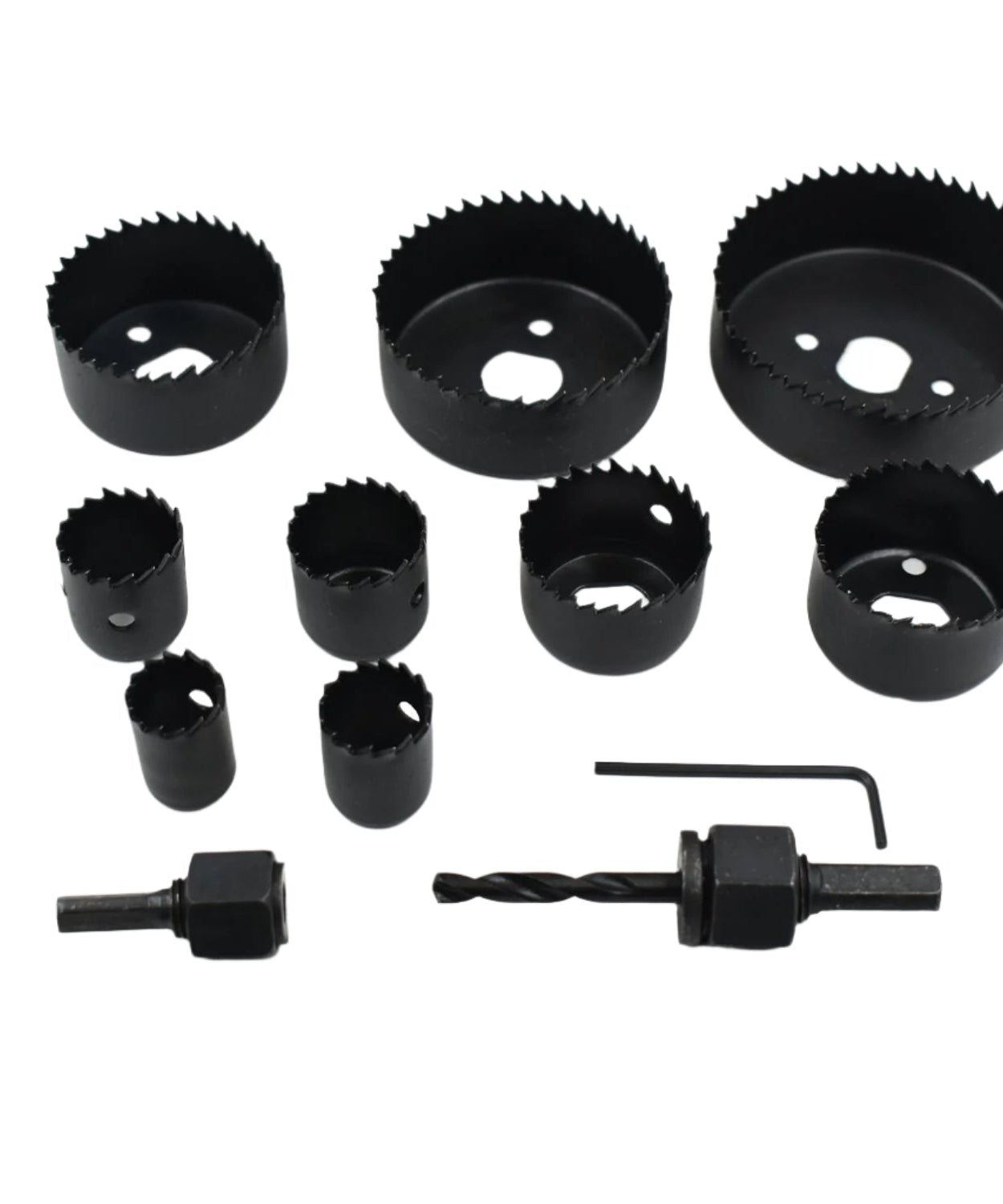 12-piece set of hole saws for drilling needs.