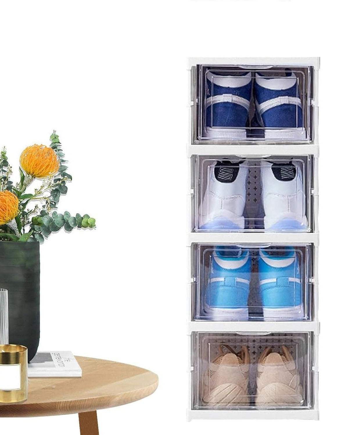 Stackable Multifunctional Storage, for Clothes Foldable Drawer Shelf Basket Utility Cart Rack Storage Organizer Cart for Kitchen, Pantry Closet, Bedroom, Bathroom, Laundry (4 Layer /  1 Pc)