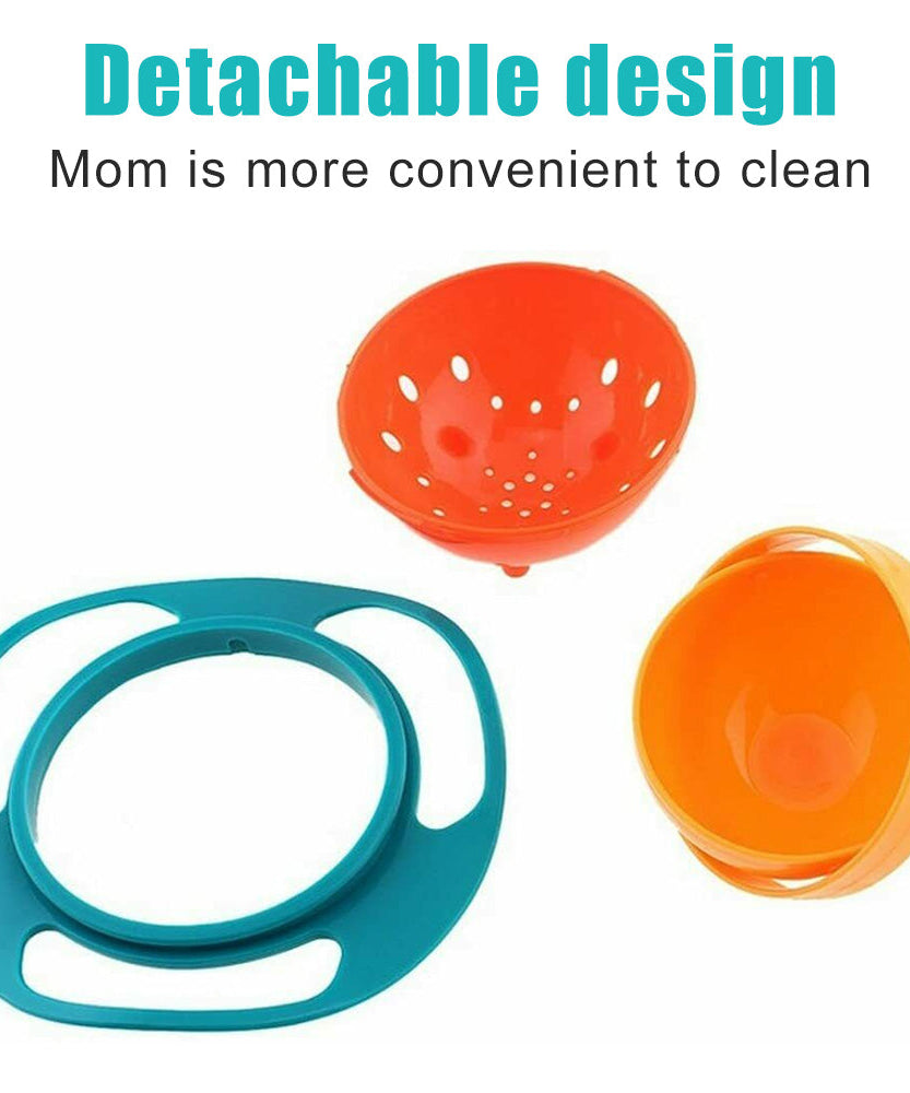Portable gyro bowl with non-spill feature, rotating design for mess-free toddler feeding.