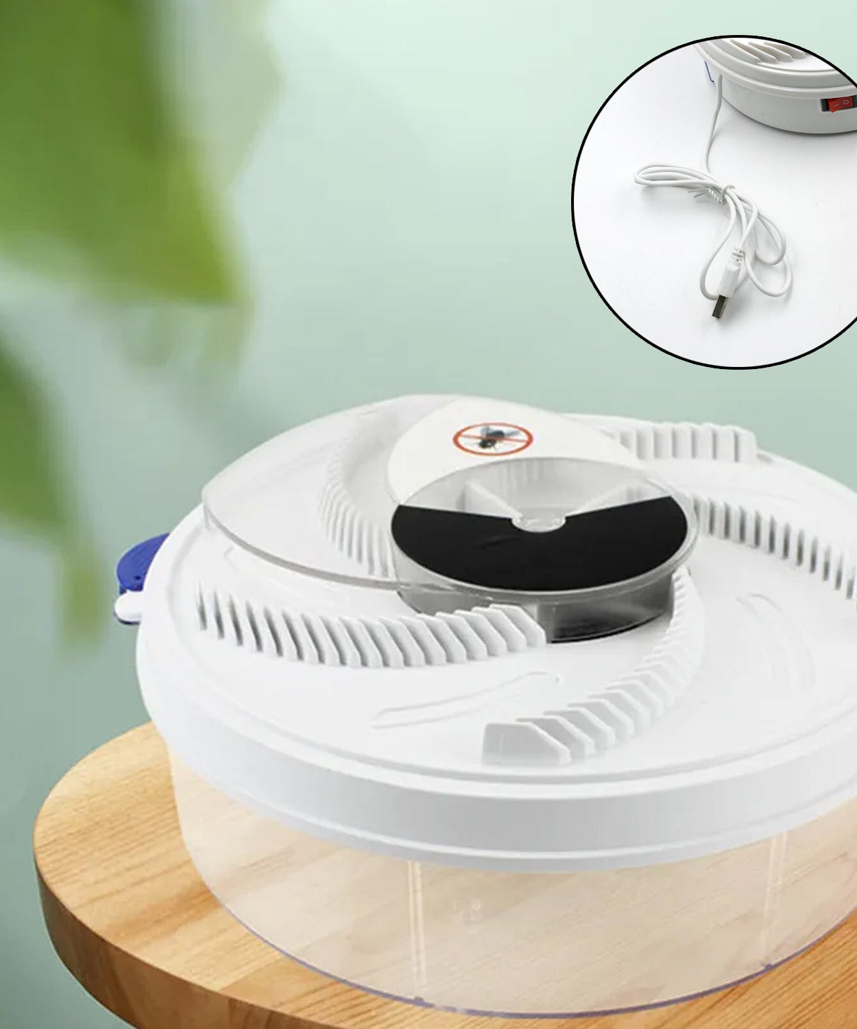 Efficient flycatcher with rotating trap mechanism.