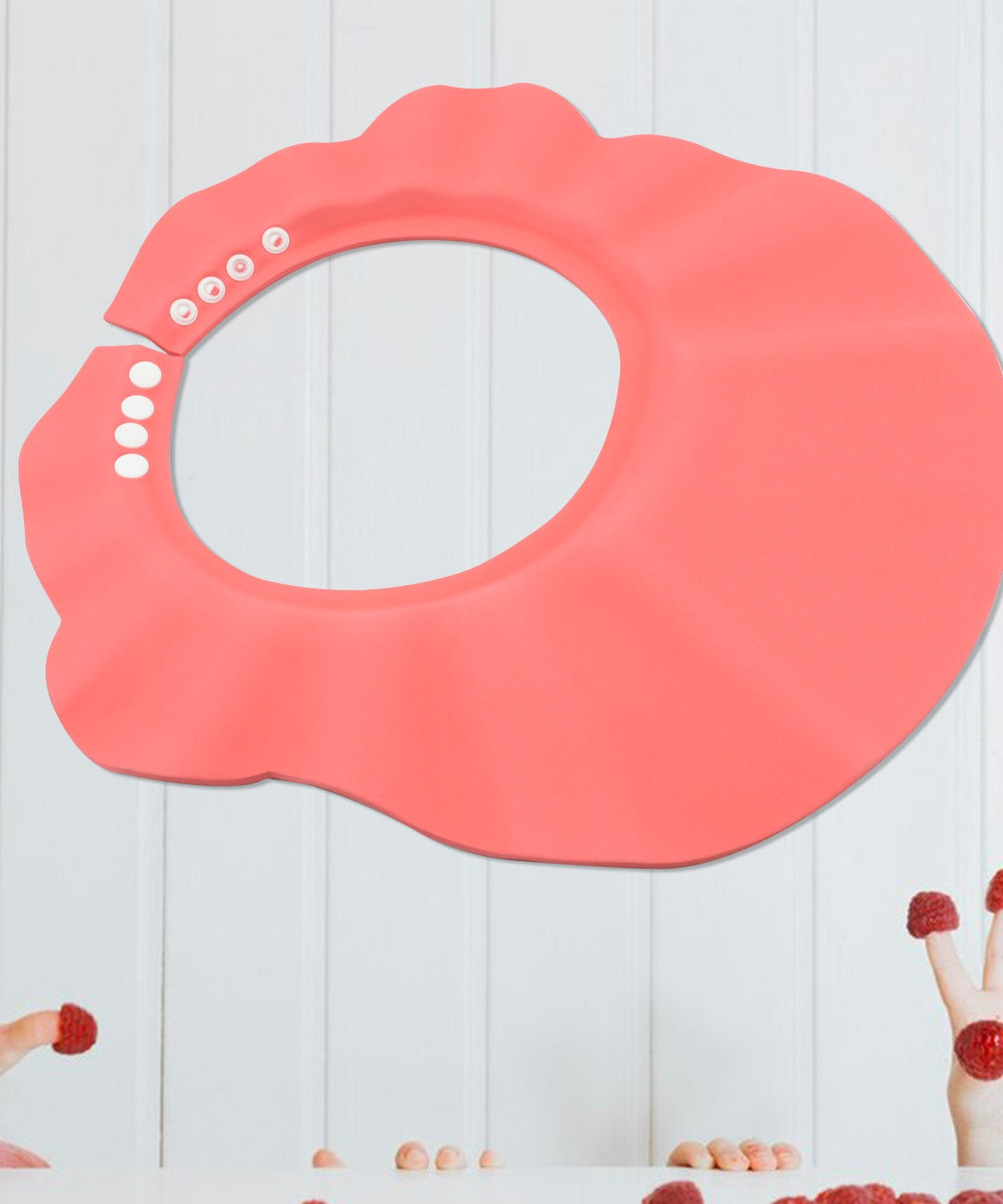 Baby shower cap with adjustable strap for comfortable fit