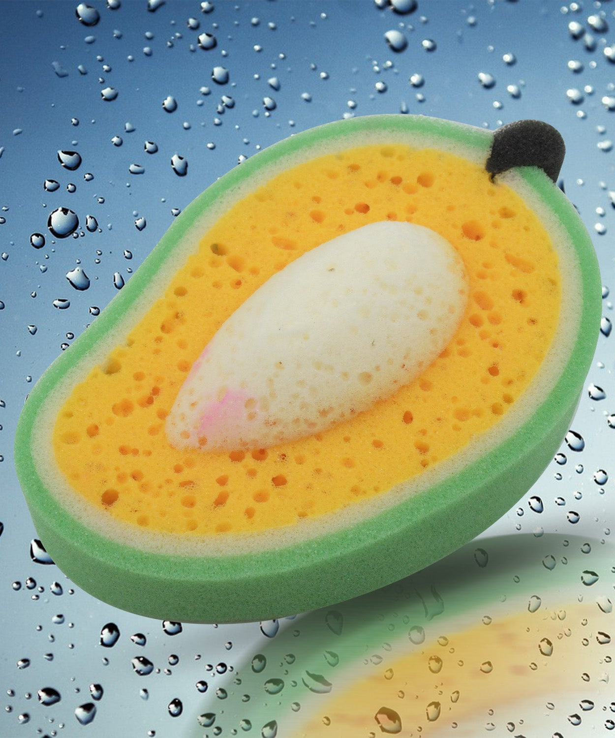 Soft mango-shaped dish sponge for kitchen and bath use