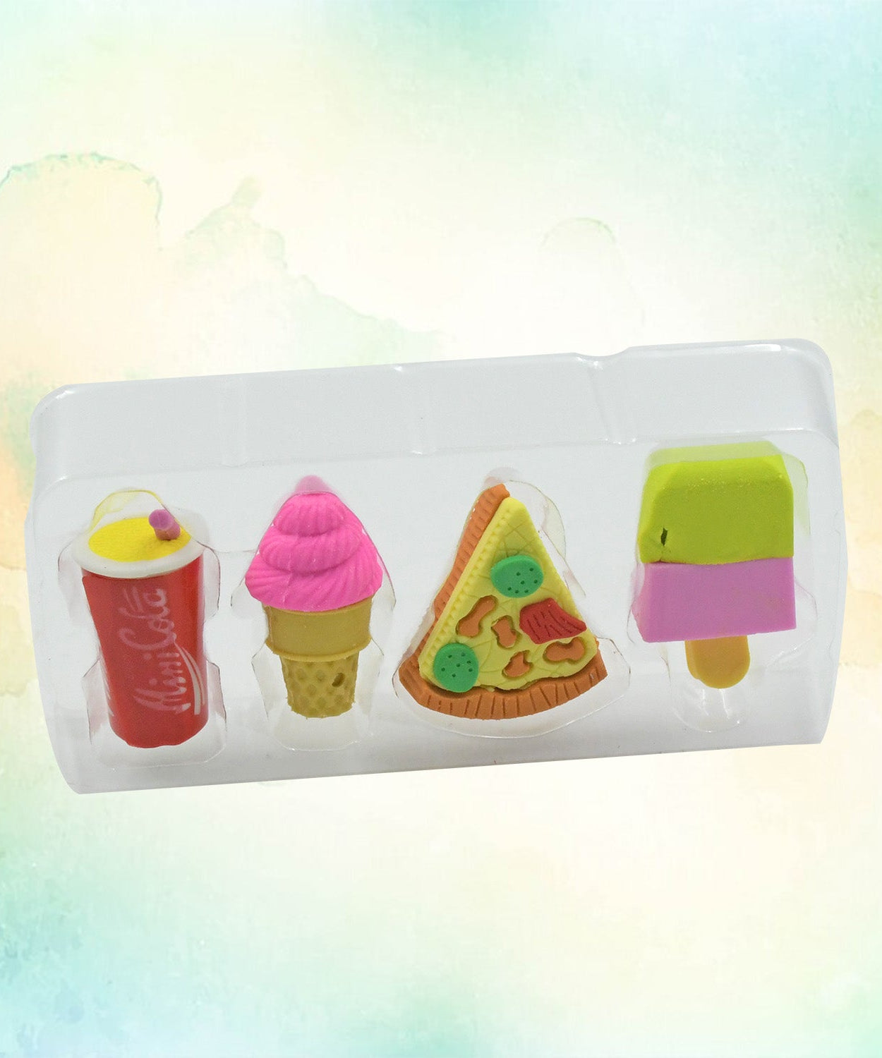 Eraser set with fun food and drink designs for kids