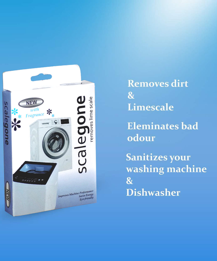 Scalegon powder for washing machines, 100 gm pack for cleaning efficiency.