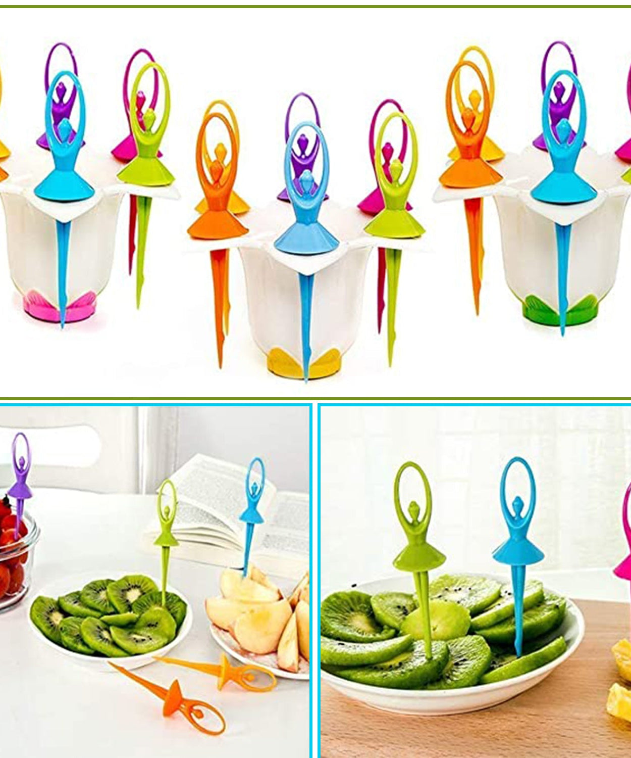 Dancing doll fruit fork set, includes stand and 6 forks