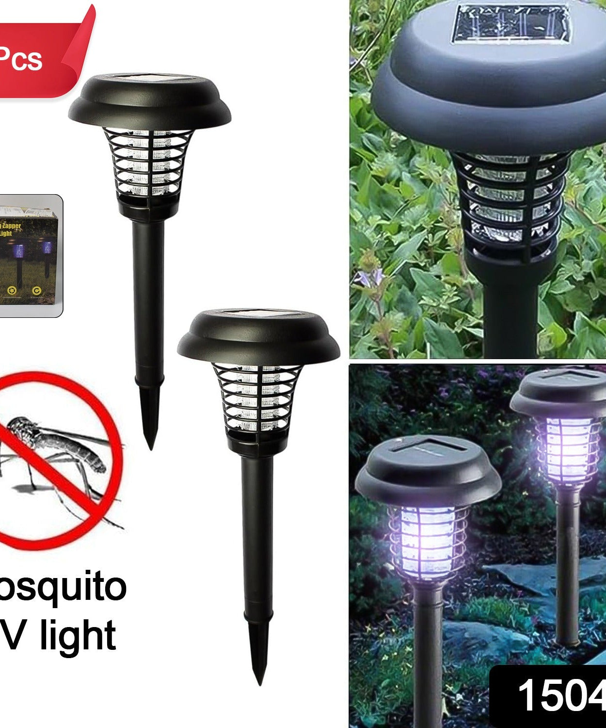 Garden Lighting UV LED Solar Powered LED Mosquito Trap / Bug Zapper  (2 Pc)