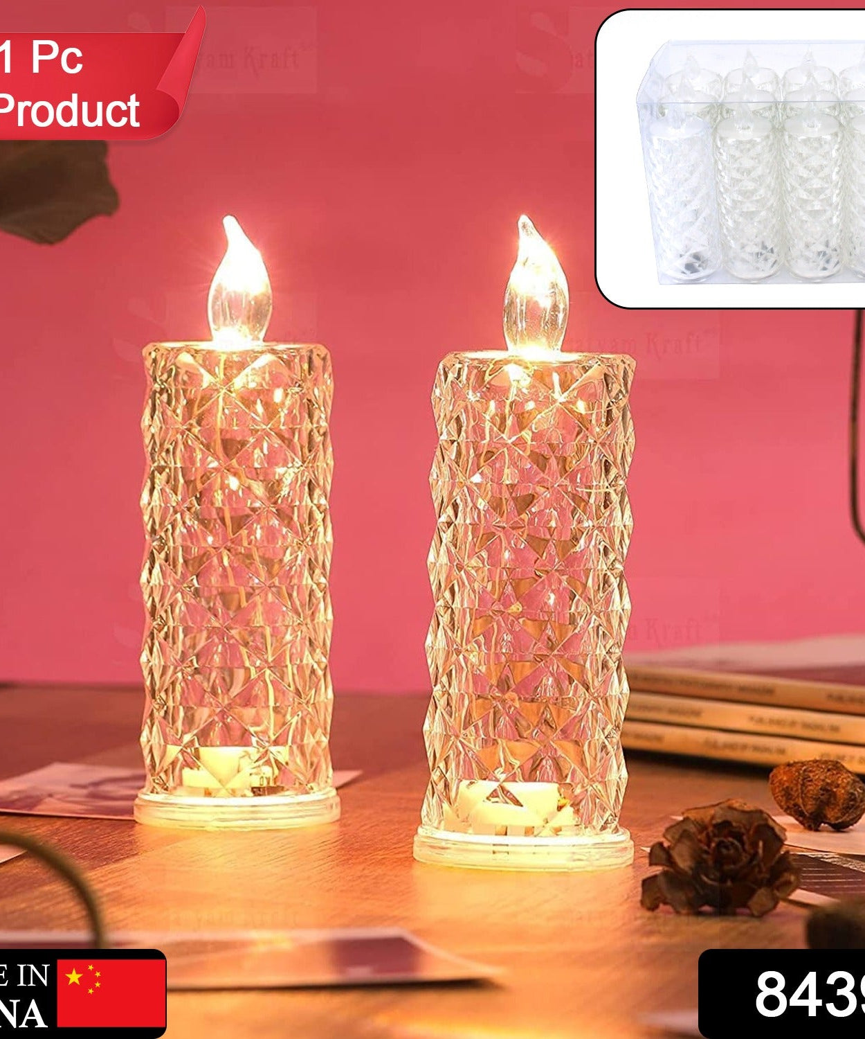 LED rose-shaped candle with a crystal-clear acrylic design, ideal for home decor and gifting.