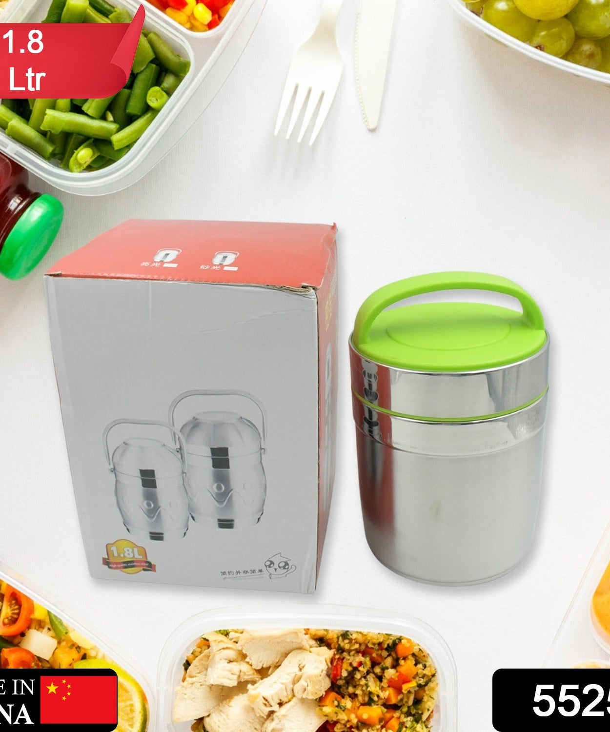 Close-up of stainless steel thermos flask with secure lid