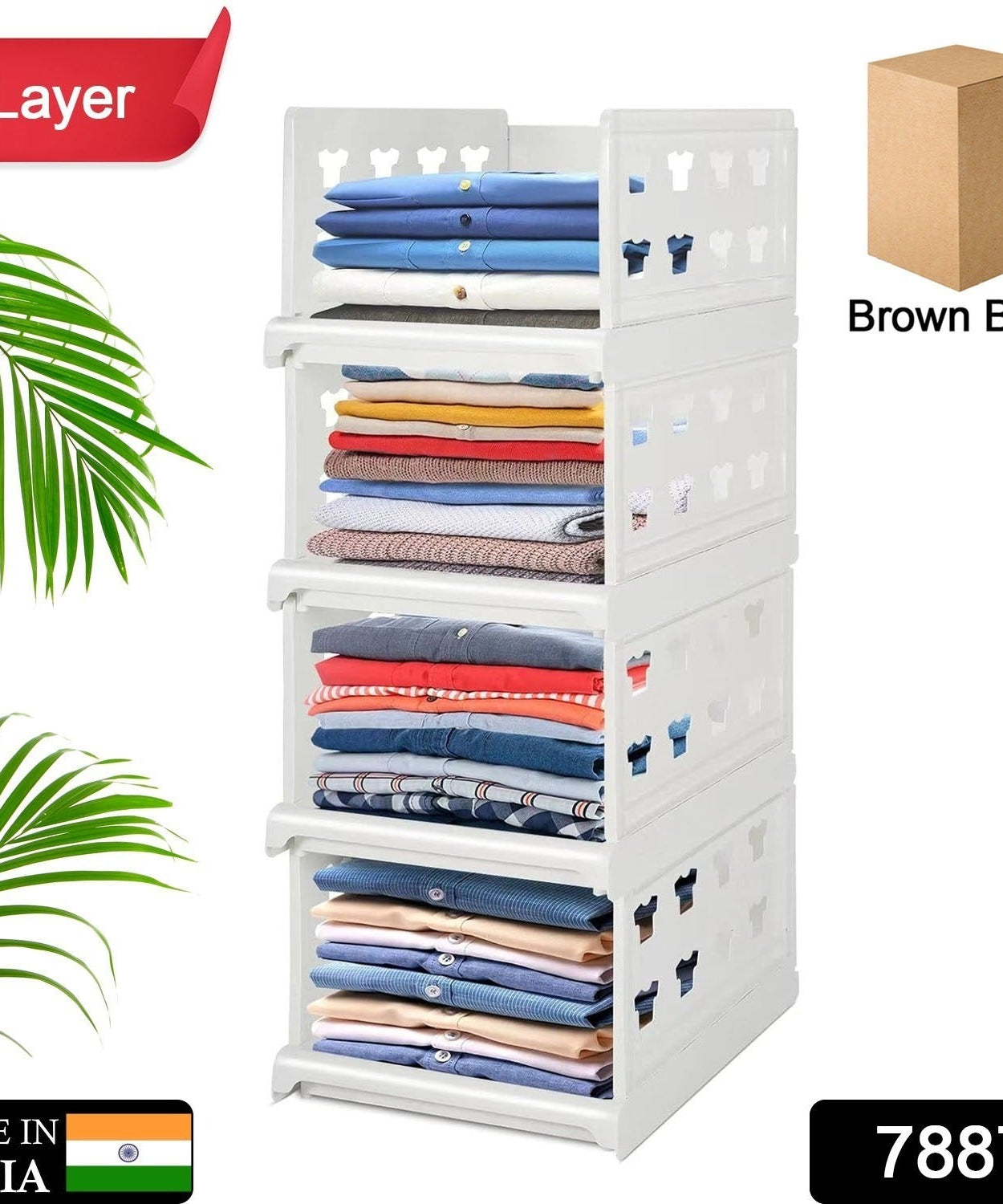 Foldable 4-layer storage cart, stackable for multiple uses