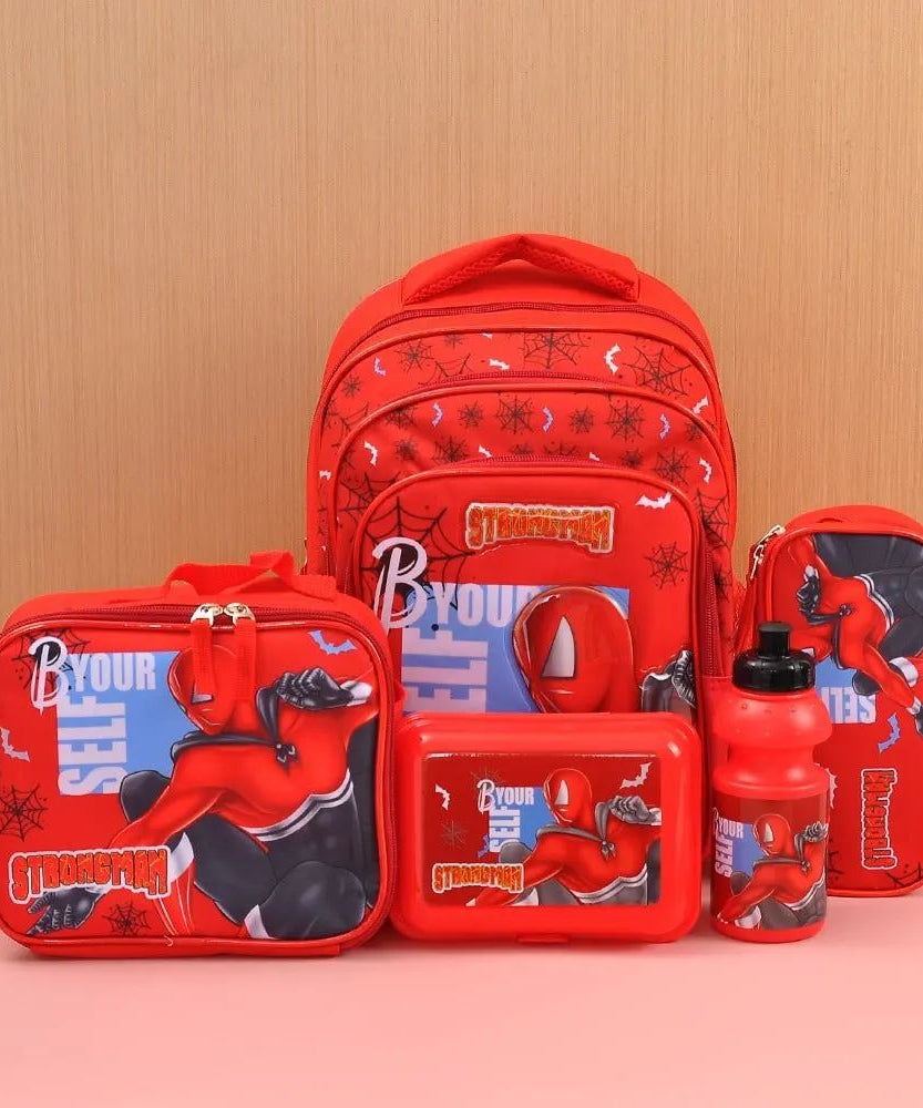 5 in 1 School Bag Includes lunch bag, 14 inch School Bags, water bottle & pencil case in box packing (1 Set / Mix Color))