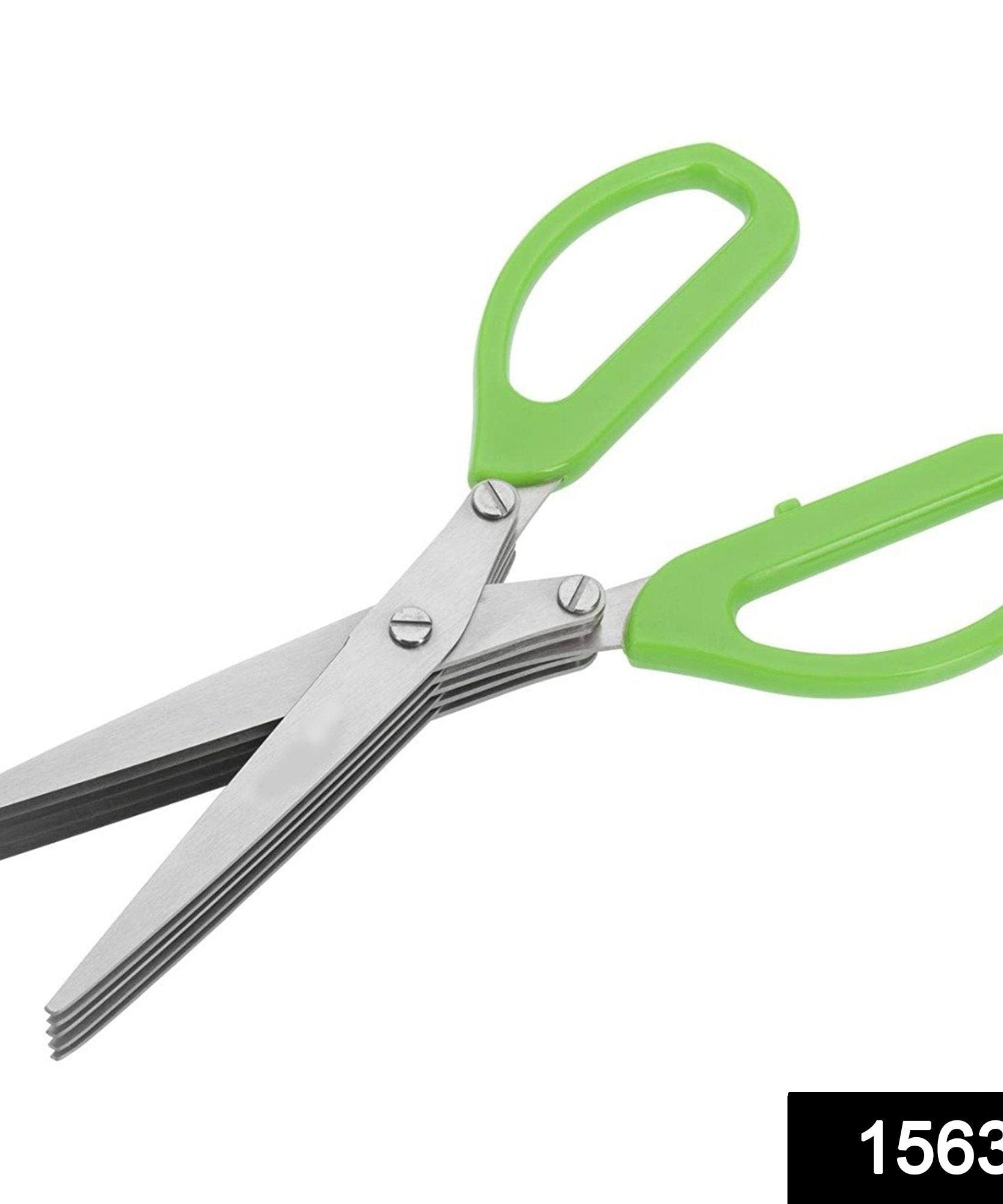 Close-up of stainless steel herb scissors with multiple blades