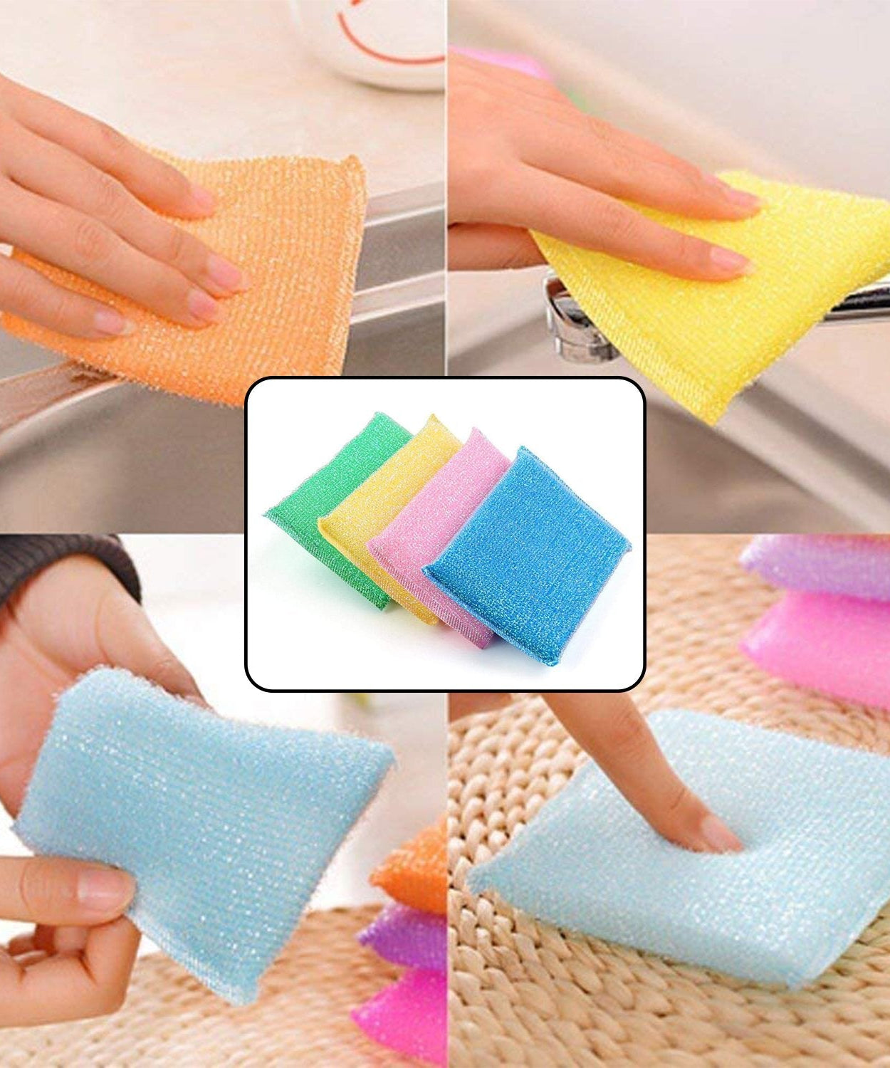 Pack of 12 scratch-proof kitchen scrubber pads, perfect for cleaning without damage.