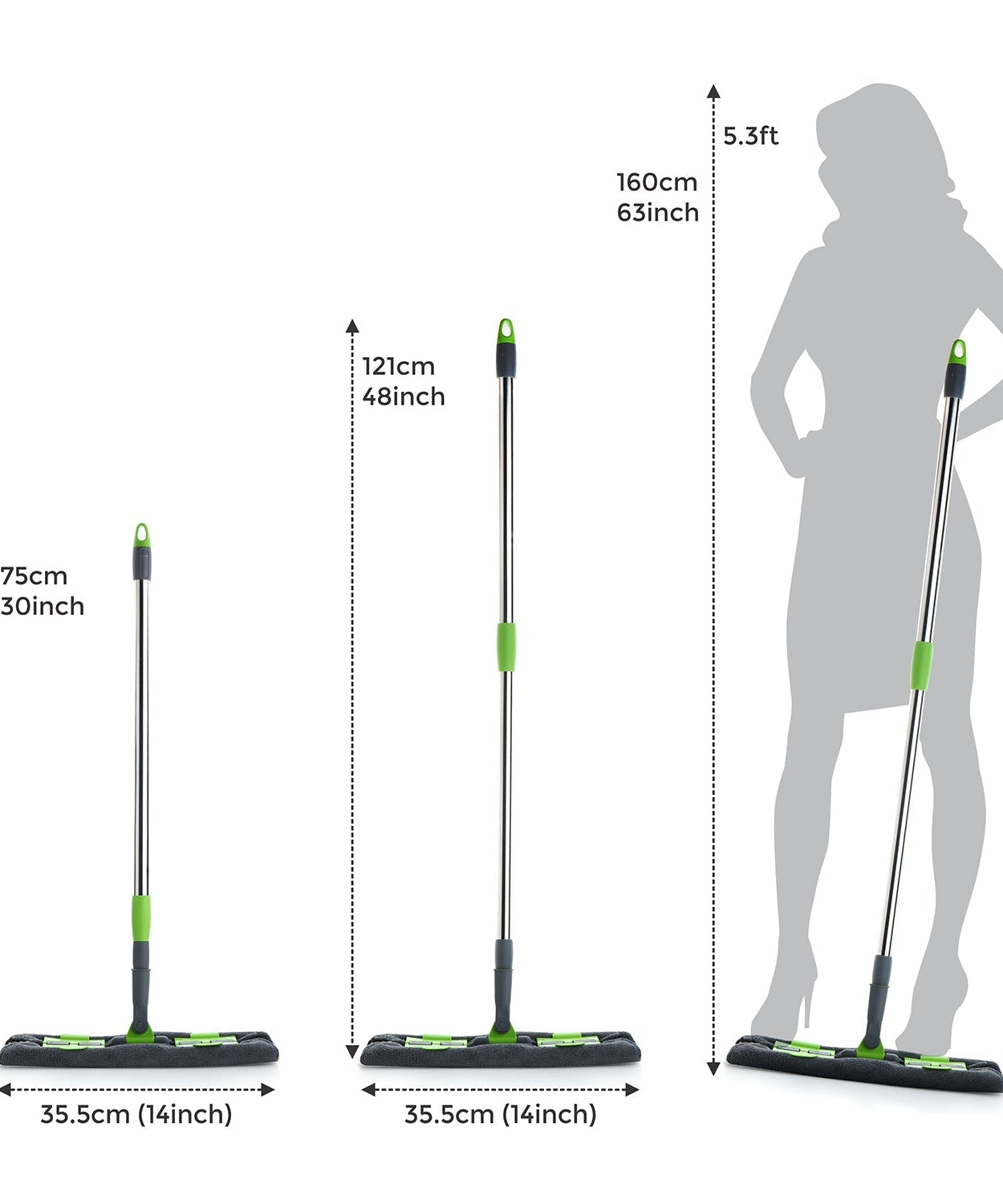 Microfiber flat mop with 360-degree rotating head, telescopic handle, multi-color.