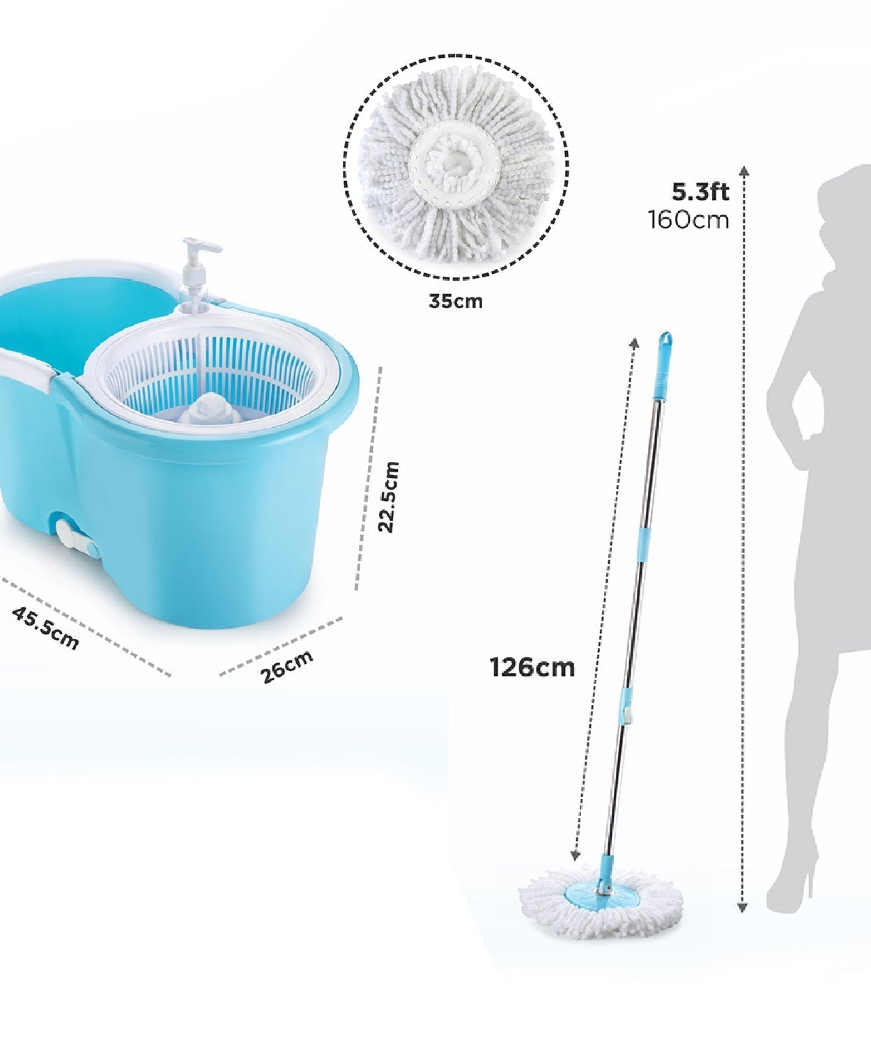 8702 Plastic Spinner Bucket Mop 360 Degree Self Spin Wringing with 2 Absorbers for Home and Office Floor Cleaning Mops Set 