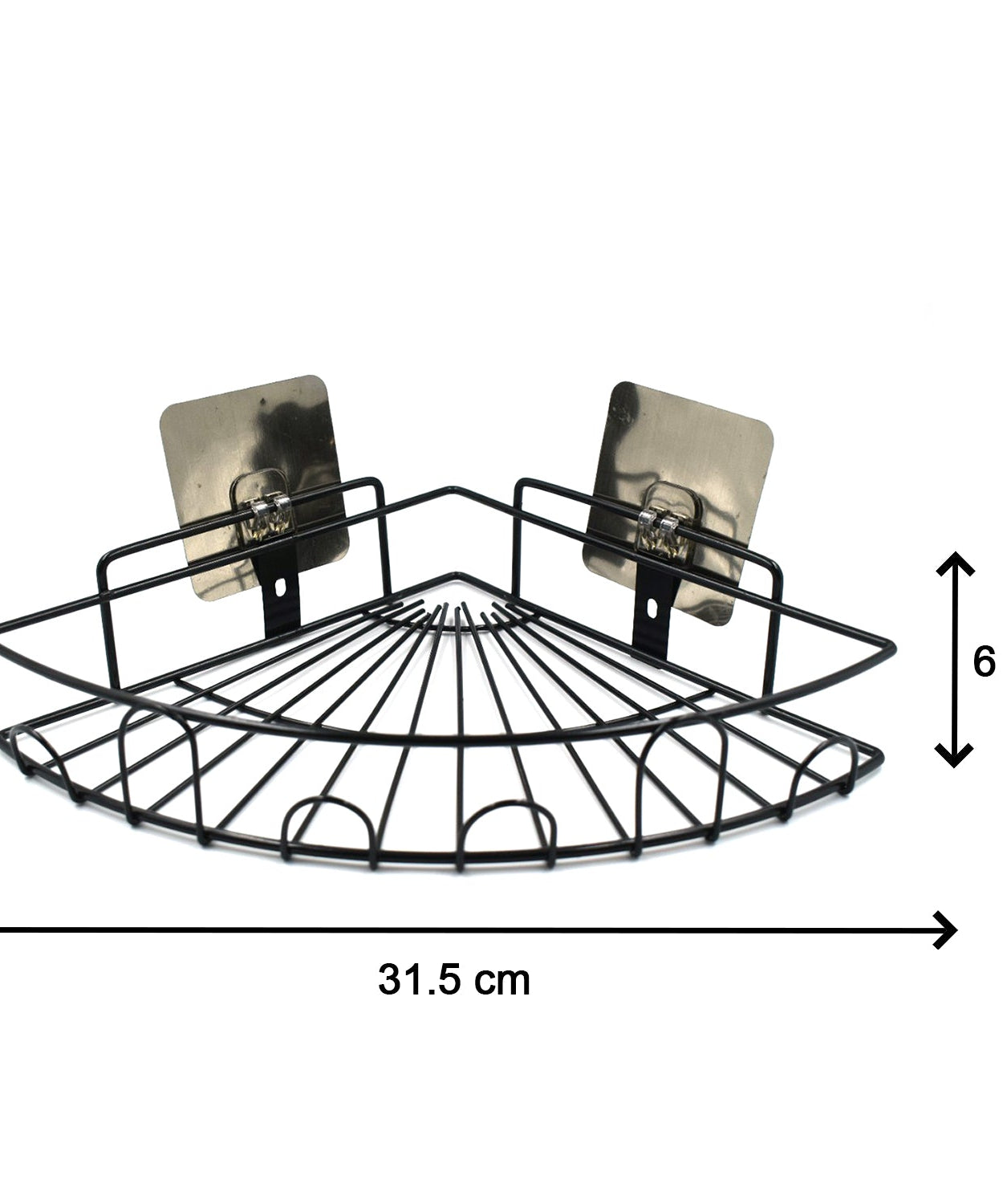 Wall-mounted shower caddy corner for space-saving bathroom storage.