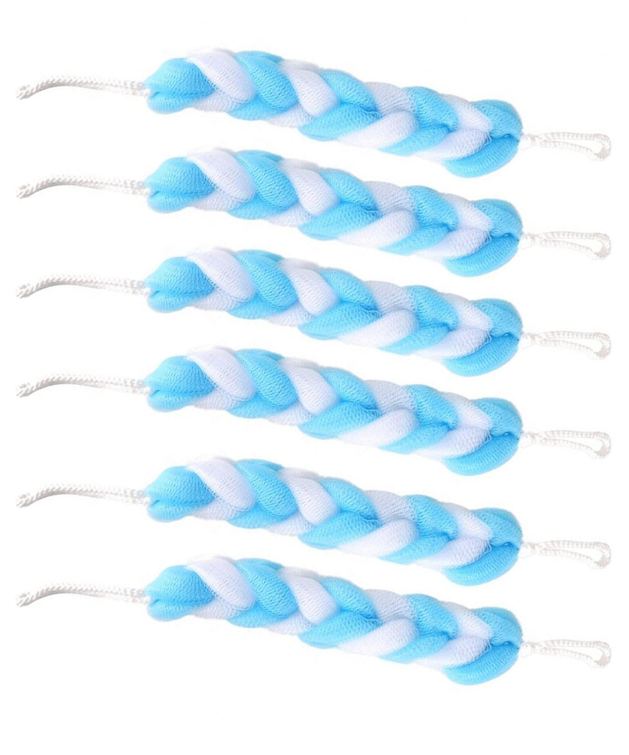 Pack of 6 small loofah sponges, ideal for easy body scrubbing.
