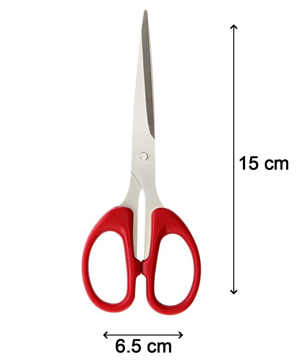 Side view of the stainless steel scissors, showcasing the handle grip and blade design