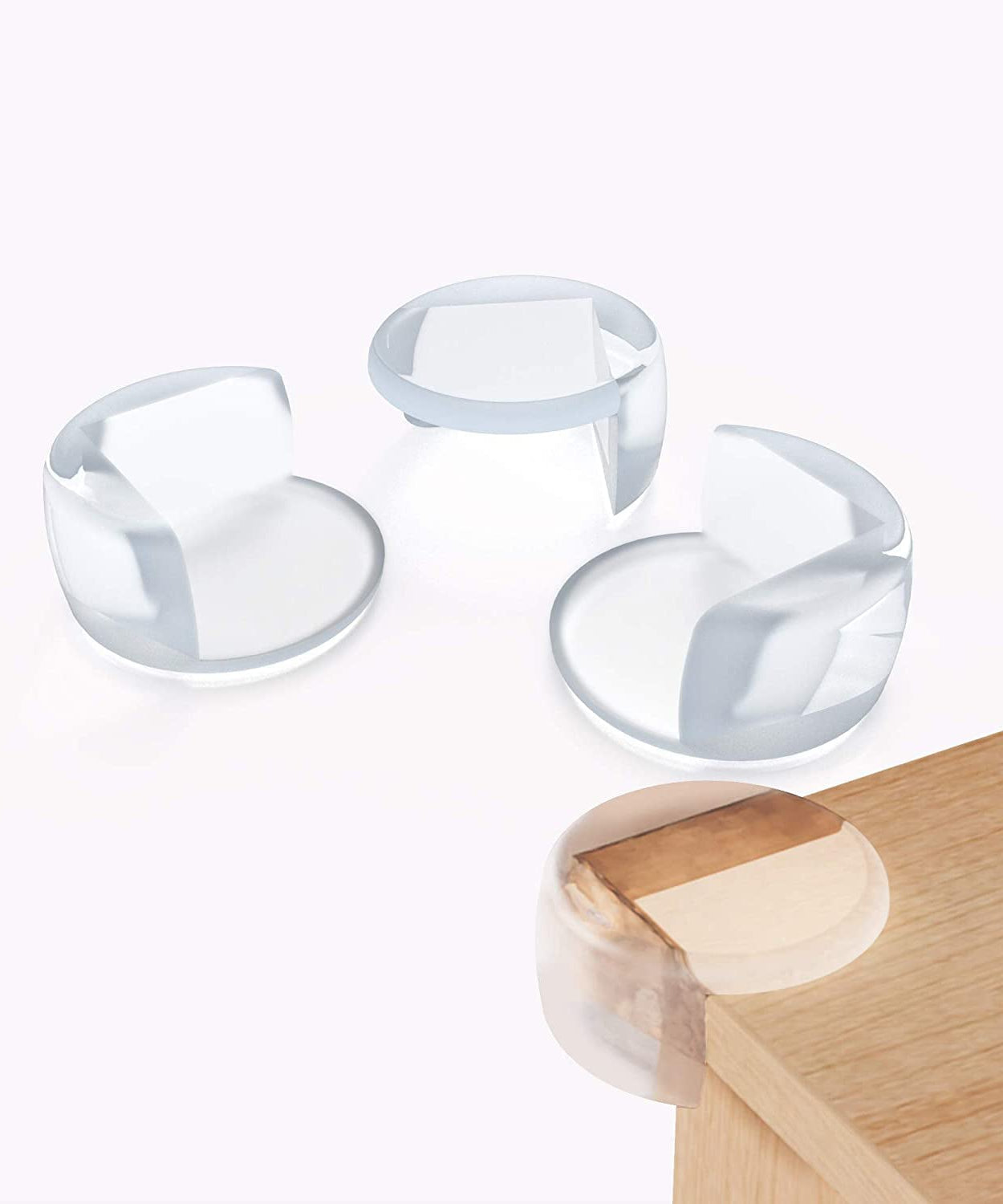 Pack of 4 clear corner protectors with high-resistant adhesive.