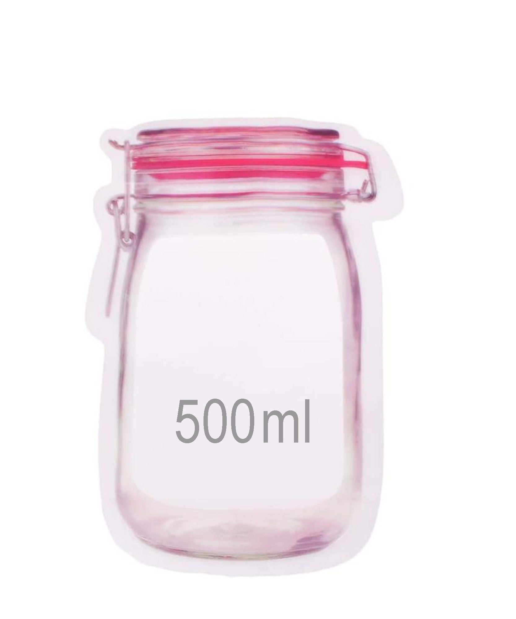 500ml reusable plastic food jar with airtight seal and zipper.