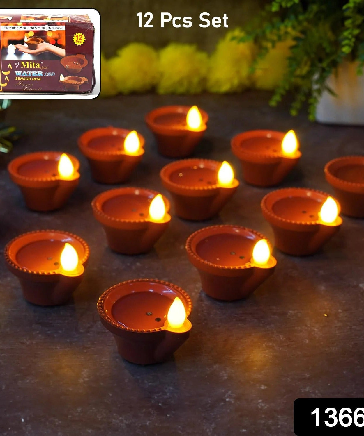 Water Sensor Diyas for Diwali Decoration, Diwali (12 Pcs Set)