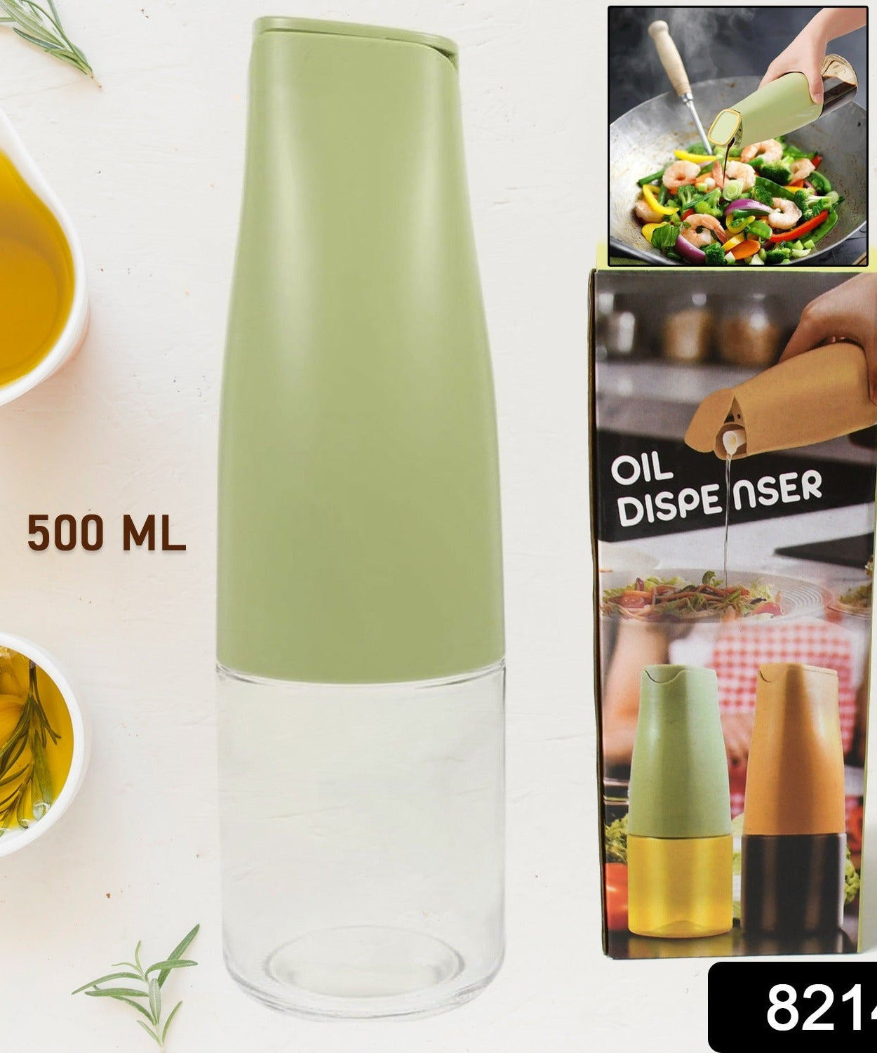 Oil Dispenser, 500ml Cooking Oil Dispensing Cruets, Oil Bottle with Automatic Open Lid, Cooking Oil Bottle for Kitchen Grilling Frying (500 ML)