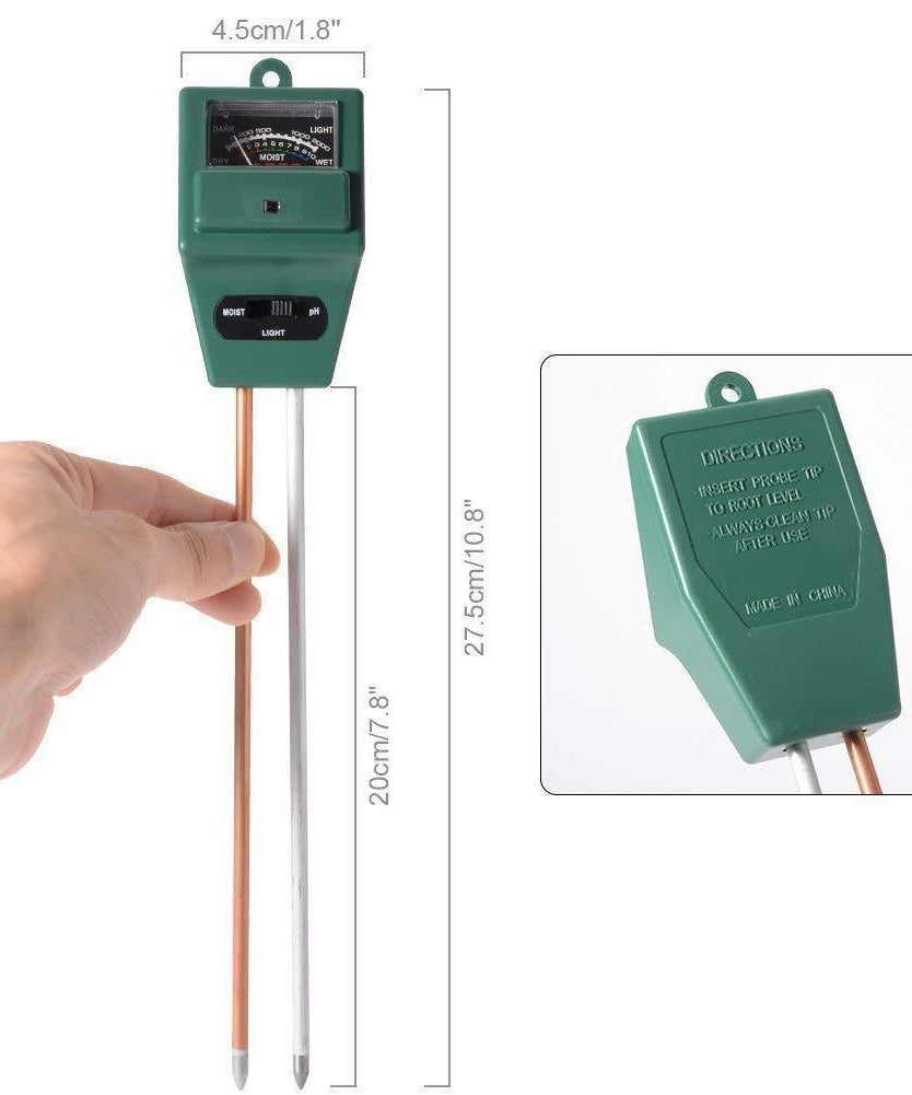 Soil meter for pH and moisture level measurement.