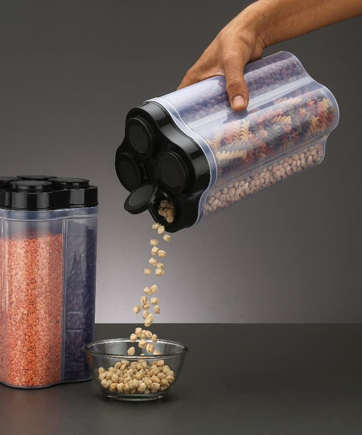 Sectioned food storage container, lockable lid