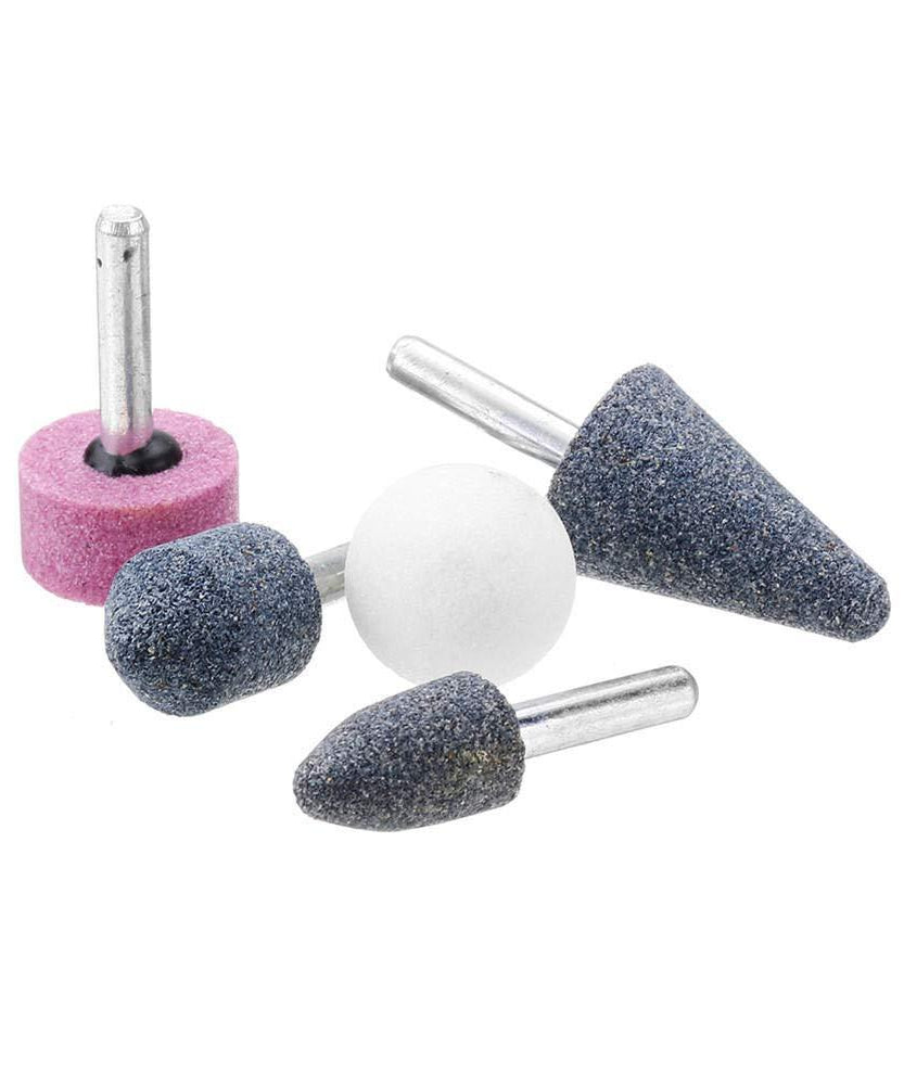 Assorted multicolour mounted abrasive stones.