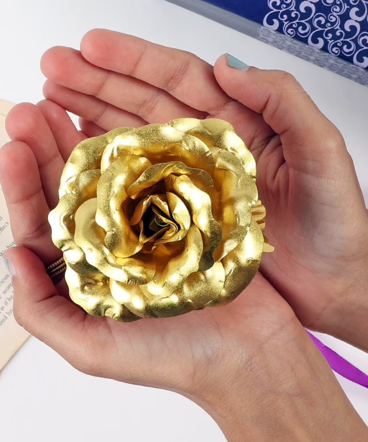 Luxury Decorative Gold Plated Artificial Golden Rose with Premium Box
