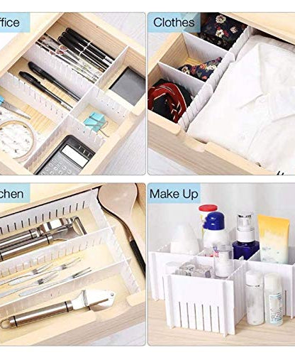Set of kitchen drawer organizers and dividers.
