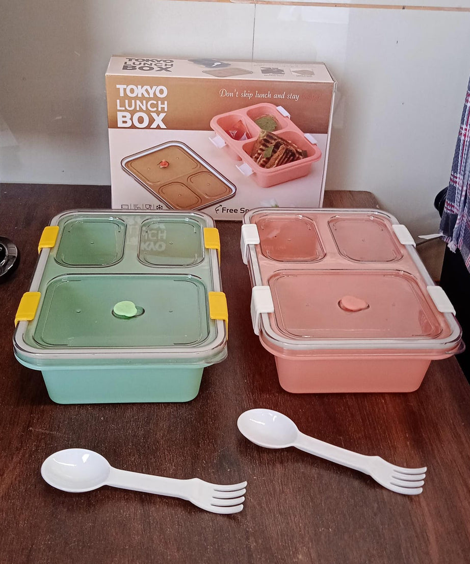 Plastic Lunch Box for Kids, Lunch Box for Kids 3 Compartment Insulated Lunch Box Tiffin Box for Boys, Girls, School & Office Men (3 Compartment Lunch Box)