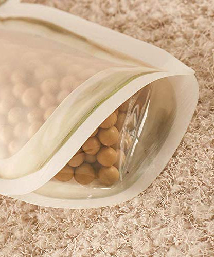 Plastic food storage jar with 150ml capacity, airtight seal, and zipper.