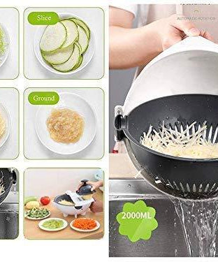 Cutter with focus on rotating drain basket and different slicing options