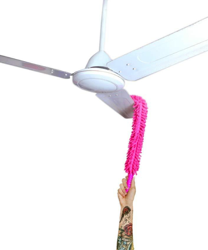 Extendable ceiling fan cleaning duster for efficient dust removal.
