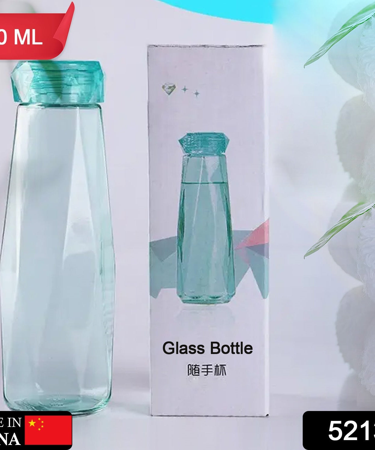 Glass water bottle with cap