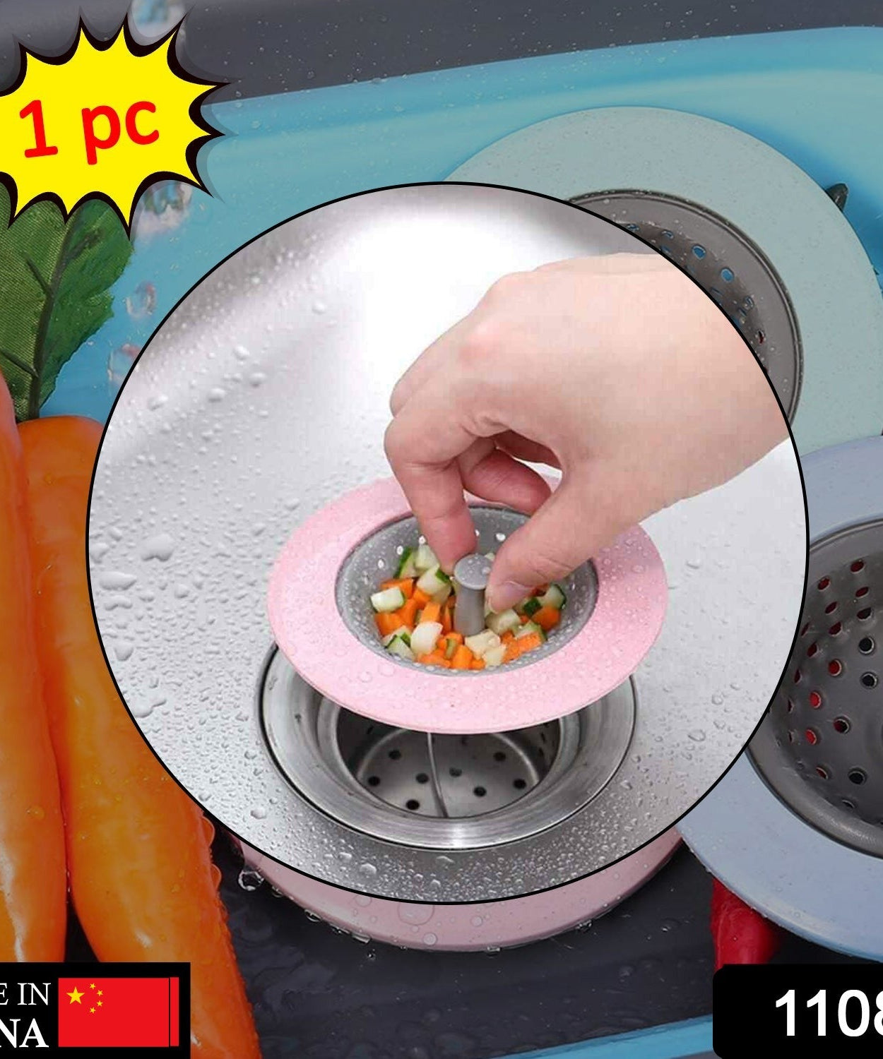 Sink strainer in silicone, kitchen drain cover