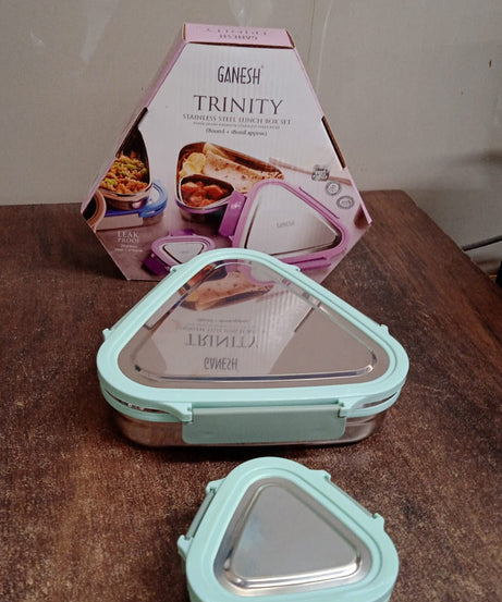 Ganesh Trinity 2-Piece Stainless Steel Triangle Lunch Box Set