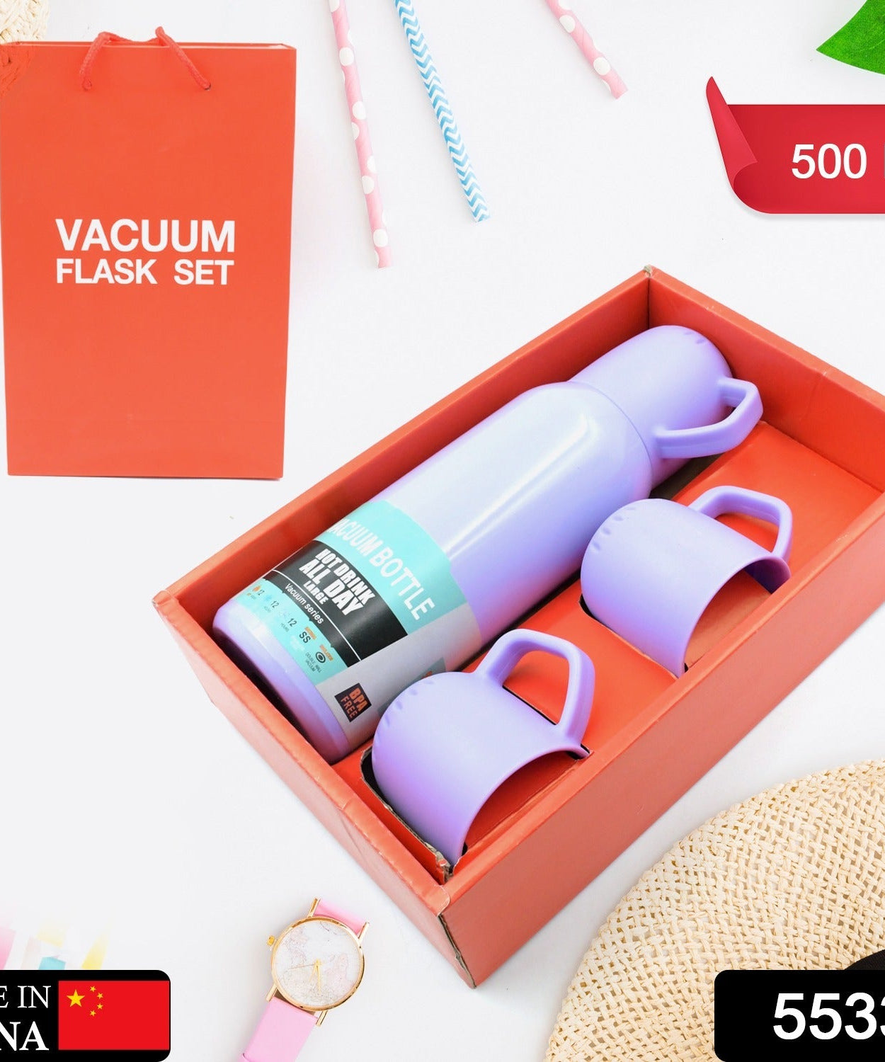 Creative gift set with thermos and cups, stainless steel