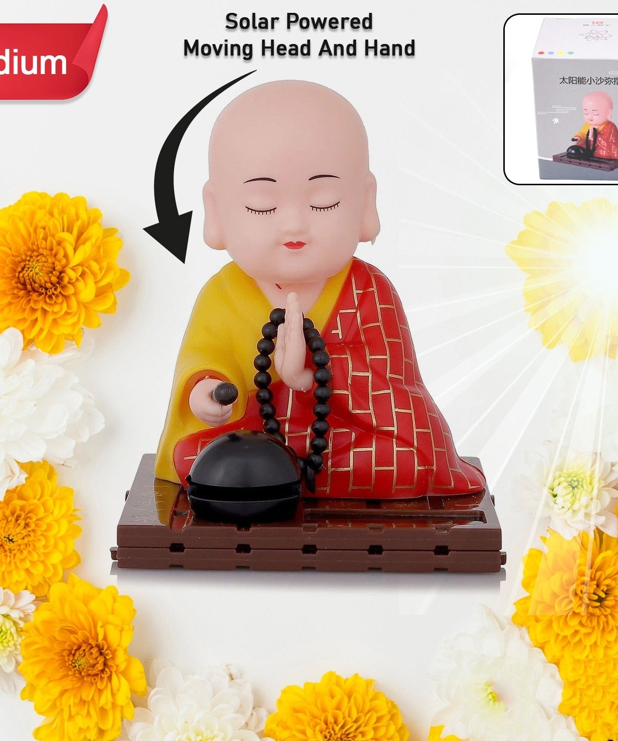 Solar Powered Sitting Buddha Statue,  Moving Head and Hand (1 Pc / Medium)