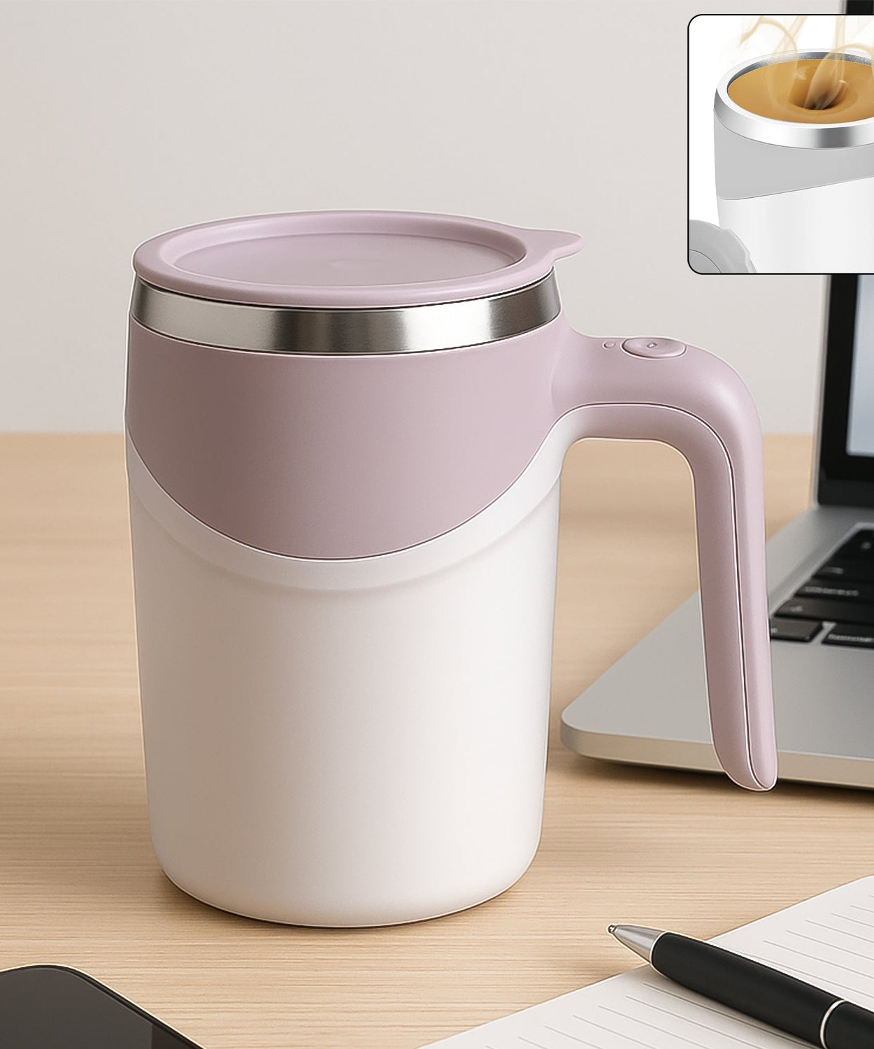 Stirring Coffee Mug | Magnetic Stirring Coffee Cup | Stainless Steel Mug for Milk | Travel Mixing Cup | Self Stirring Coffee Mug, Suitable for Coffee / Milk / Hot Chocolat | Battery Operated ( Battery Not Included)