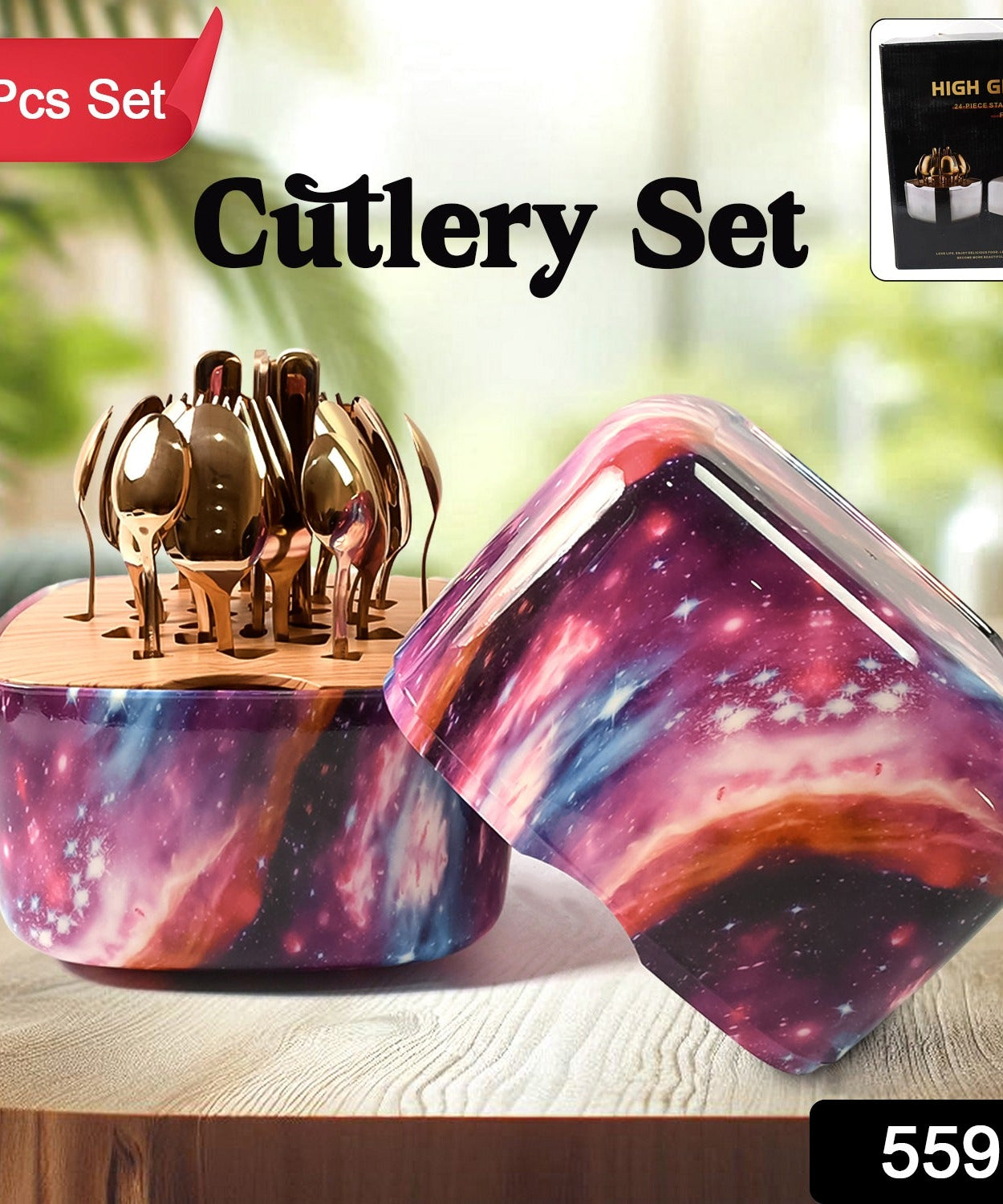 Unique Golden Egg Storage Modern Tableware Steak Knives Fork Flatware Set Royal Spoon Set Tableware Gold Cutlery Set Dishwasher Safe Mirror Finished With Gift Box for Halloween 24Pcs Set)