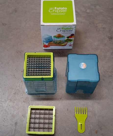 2-in-1 Potato Chipper & Slicer – French Fries Maker with Two-Blade Cutter (1 Pc)