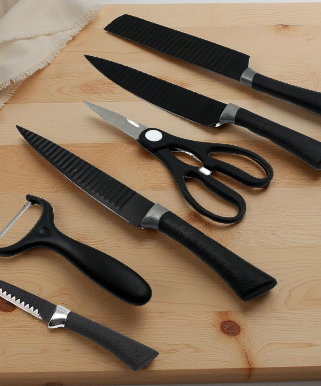 6 Pieces Professional Kitchen Knife Set, Meat Knife, Chef's Knife with Non-Slip Handle for Home, Kitchen and Restaurant with Chef Peeler and Scissor (Stainless Steel / 6 Pcs Set)