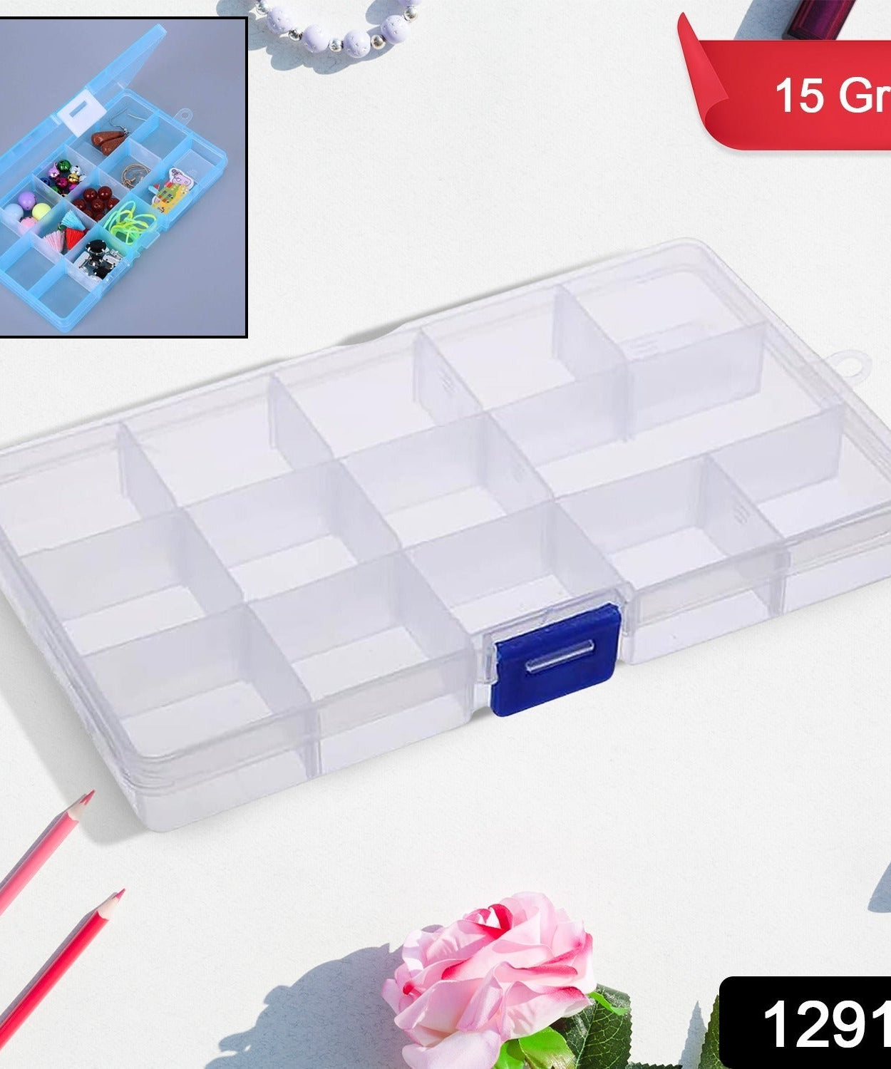 15-Grid Clear Plastic Jewelry Organizer Box with Dividers (1 Pc)