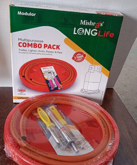 Mishra's 5-Piece Multipurpose LPG Kitchen Combo Set with Gas Pipe, Cylinder Trolley, Knife, Lighter & Peeler